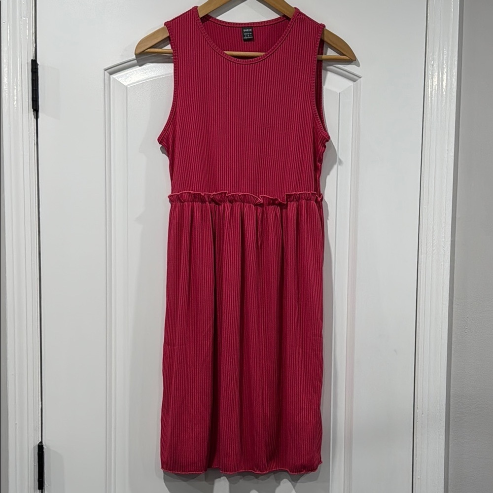 SHEIN Fuchsia Ribbed Midi Dress